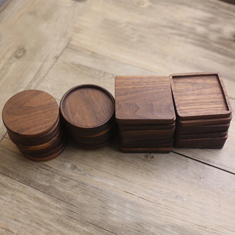 1PC Solid Walnut Wood Coaster Round Square Beech Wood Cup Mat Durable Heat Resistant Tea Coffee Cup Pad Placemats