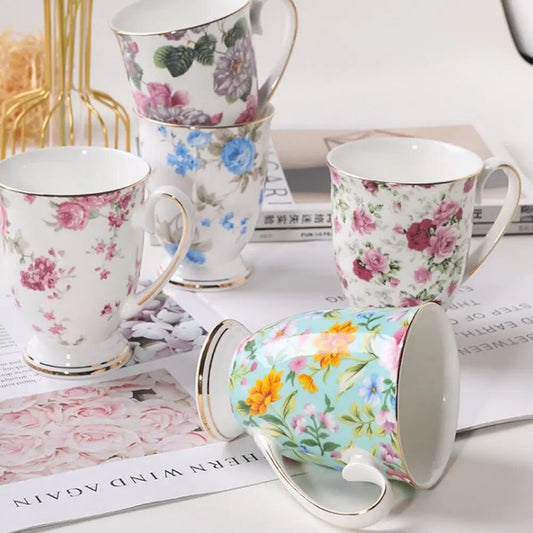 300ml Creative Flower Ceramic Mugs With Handle Floral Mugs Porcelain Bone China Tea Mug Coffee Cups Large Coffee Mugs Home Decor
