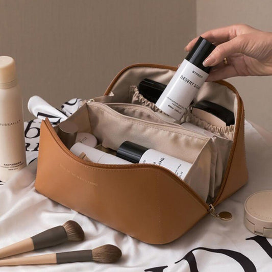 Large Capacity Travel Cosmetic Bag Portable Leather Cosmetic Bag Women Bathroom Wash Bag Multifunctional Toiletry Kit
