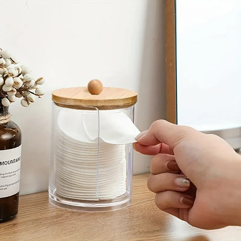 Acrylic Storage Box with Lid Qtip Holder Dispenser Clear Plastic Jar Makeup Organizer Bathroom Canister Storage Organization