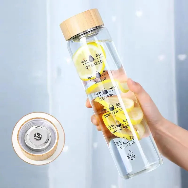 Glass Water Bottle With Time Marker Cover