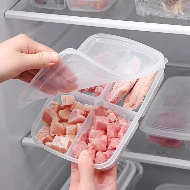 4 Grids Food Storage Box Portable Compartment Refrigerator Freezer Organizers Sub Packed Meat Onion Ginger Clear Kitchen Tool