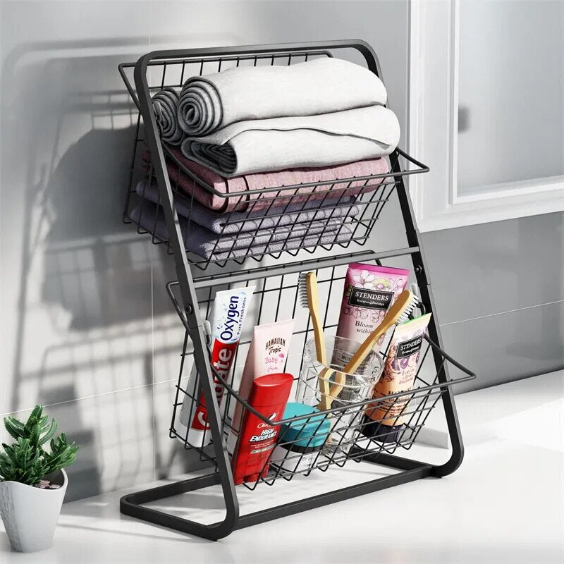 Kitchen Organizer Shelf Double Layer Seasoning Vegetables Fruits Holder Assembly Bathroom Cosmetic Removable Stand Storage Shelf