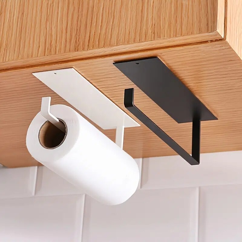 1pc Kitchen Carbon Steel Paper Towel Holder, No Punch Paper Towel Holder, Household Paper Hanger, Storage Rack