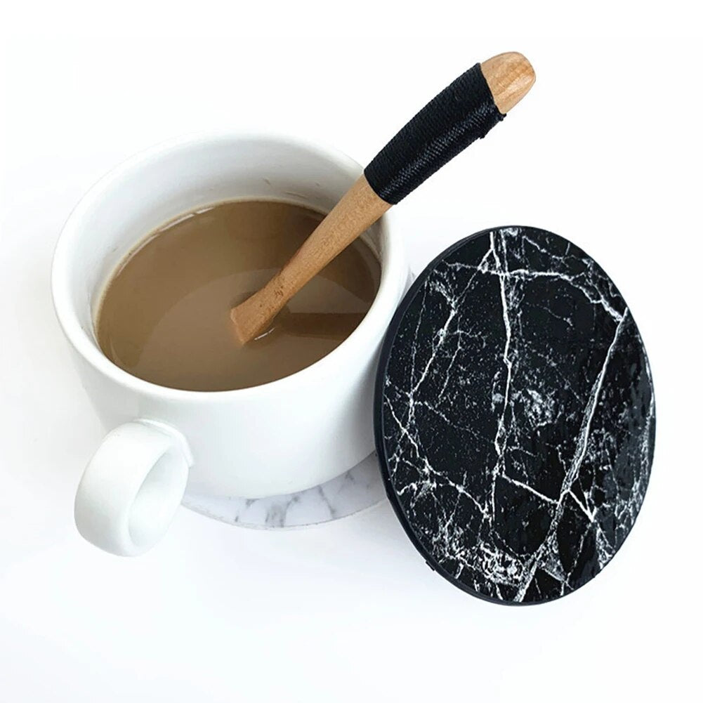 1PC/6PCS Artificial Leather Marble Coaster Drink Coffee Cup Mat Table Placemats Round Heat-resistant Tea Pad Table Pad Holder