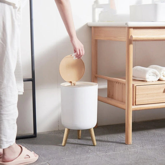 Trash Can with Lid High Foot Press Dustbin Kitchen