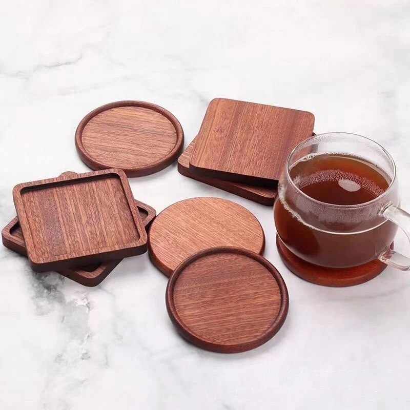 1PC Solid Walnut Wood Coaster Round Square Beech Wood Cup Mat Durable Heat Resistant Tea Coffee Cup Pad Placemats
